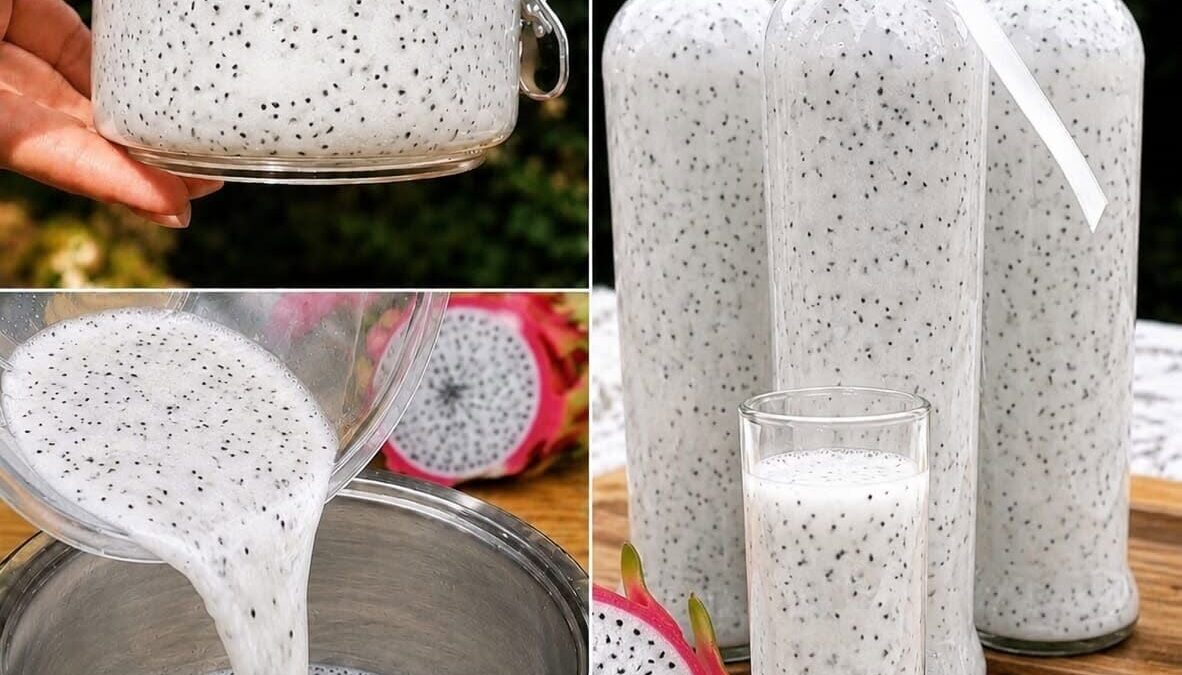 Zelfgemaakt pitayaconcentraat van witte dragon fruit: heerlijk voor drankjes en desserts